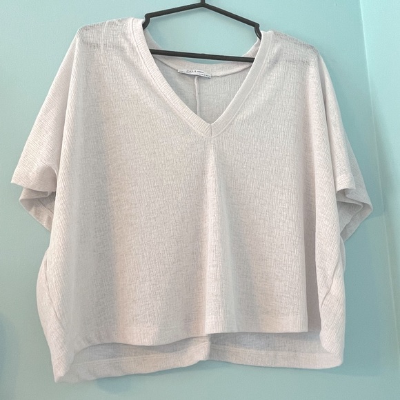 White Zara Flowy Crop T Shirt - Picture 1 of 2